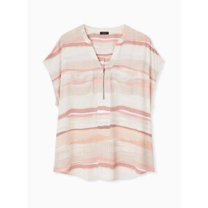 TORRID ARTIST STRIPE GEORGETTE DLOMAN ZIPPER FRONT BLOUSE SIZE 0 L/12